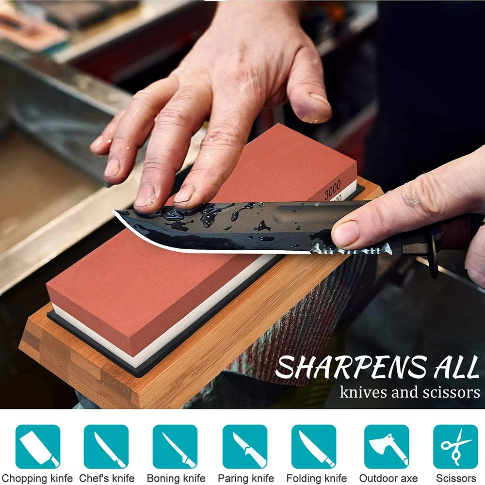 4 Grit Whetstone Set Knife Sharpener Best Sharpening Kit With Extra Durable  Corundum Stones 400/1000 3000/8000, Handmade Bamboo Base & LID -  Norway