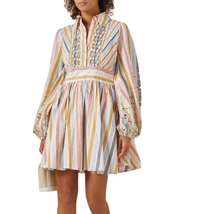 2025 Custom Design Popular Linen Print Dress Custom Diamond Fabric Holiday Style Cotton Blend Dress