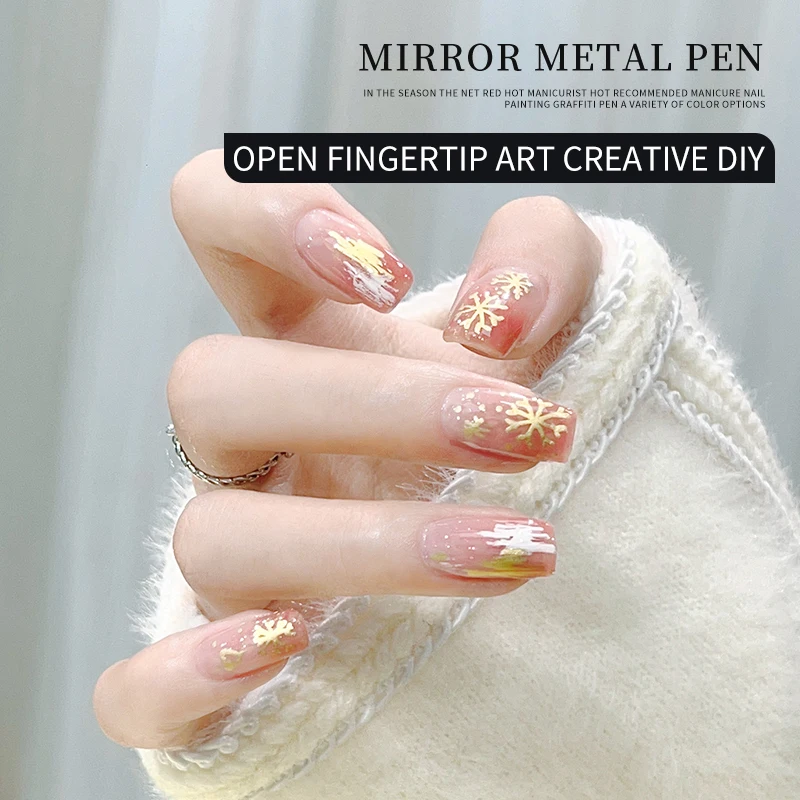 Gel Nail Paint Sketch Pen Custom Gold Silvery Metallic Mirror