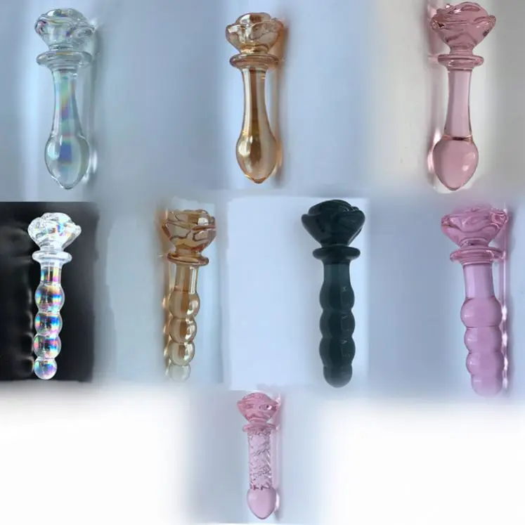Pink Glass Rose Butt Plug Dildo Anal Pleasure Wand Sex Toy Crystal Rose  Anal Beads Plug for Women Couples