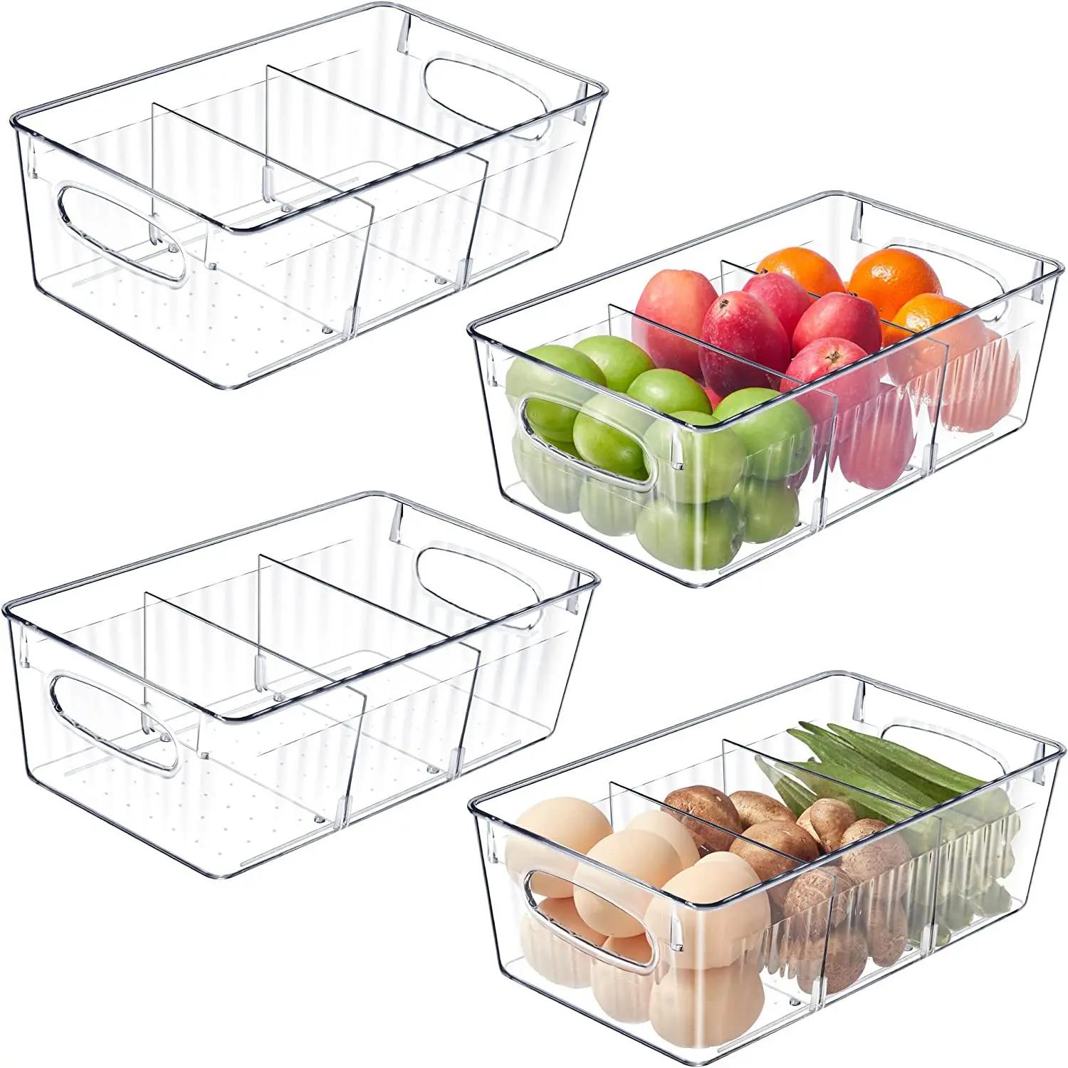 Clear Stackable Food Organizer Bins with Handles Removable Dividers for Pantry Organization and Storage