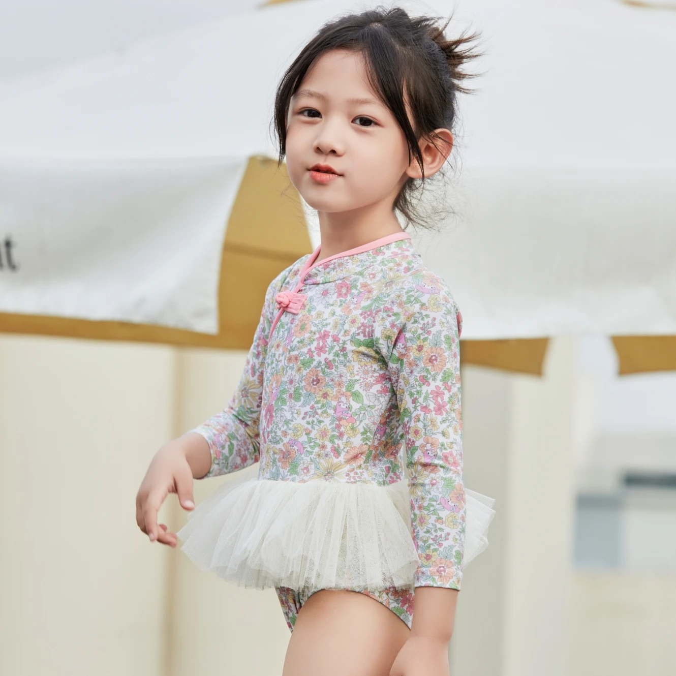 Uv Protection Young Girls Swimwear Lace Patchwork Swimdress Swimsuit ...