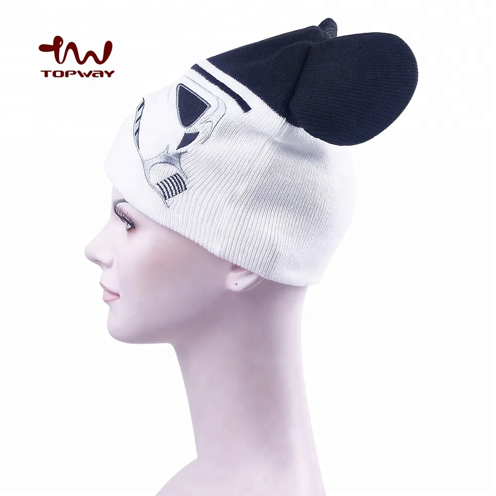 Логотип Фанни черный белый цвет жуткий уход за кожей лица кепки вышивка вязаная шапочка шапки с ушками для женщин дамы