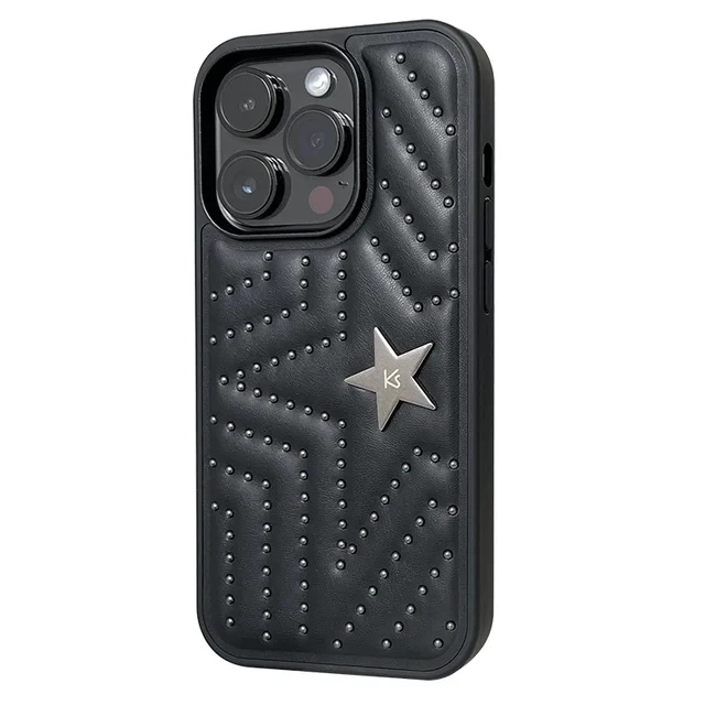 Luxury Rivet Stars Leather Case for iPhone 15 Pro Max Fashion Punk  Shockproof Cover for iPhone 12 13 14 Pro Max Plus