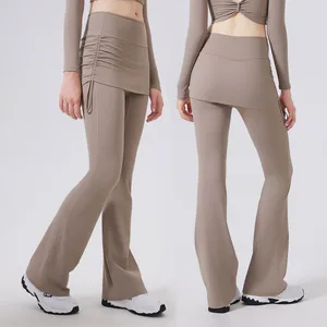 Custom Logo Workout Sport Running GYM Fitness Yoga Wear Sport Women Flares Pants Yoga Leggings With Skirt for Girls