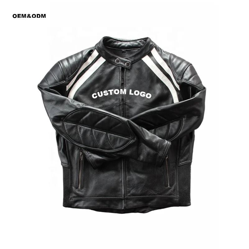High Quality Men's Moto Racing Faux Leather Jacket Waterproof Zipper Closure Embroidered Stand Collar Casual Style for Autumn