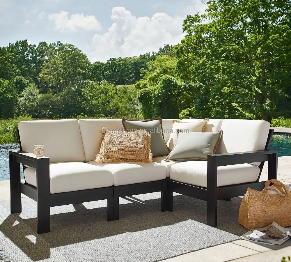 aluminum garden sofa metal patio furniture simple design outdoor sofa set with cushion