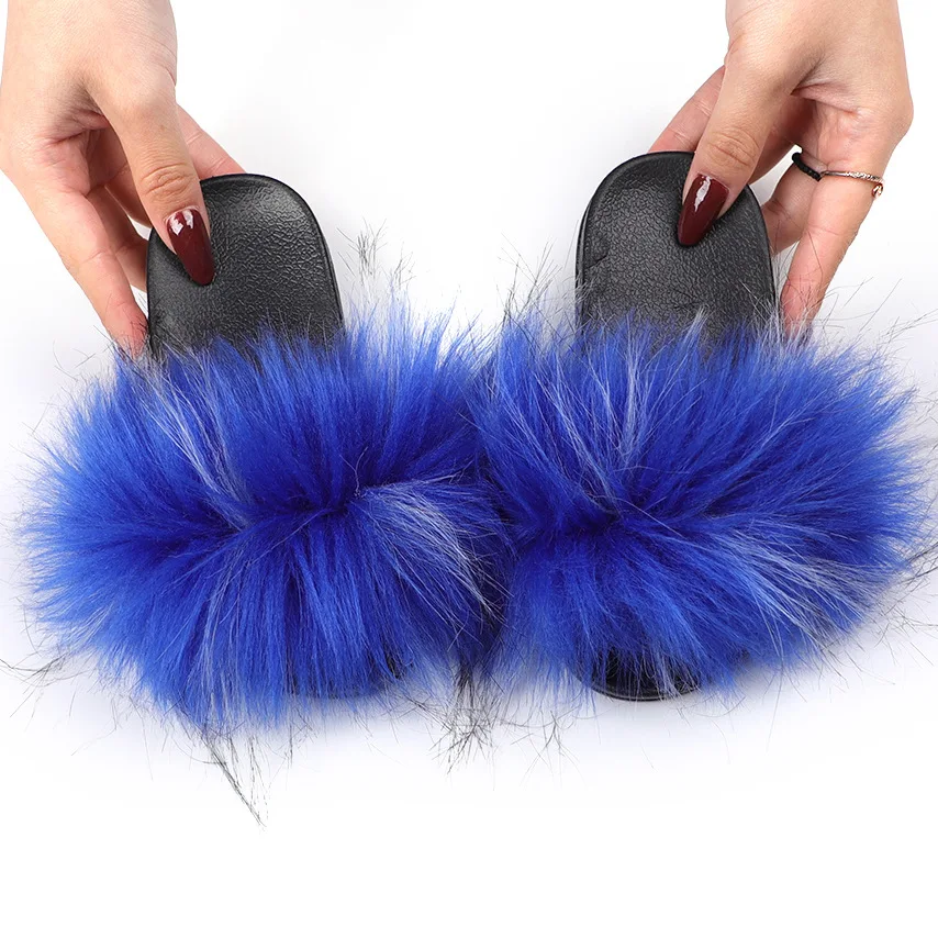 kids faux fur slides