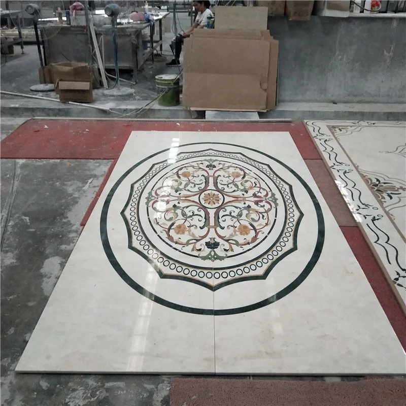 product polished natural marble brass mosaic water jet tiles medallion style square villa design hotel front indoor floor decor dolomite-1