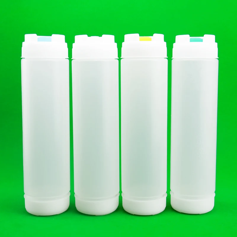 16oz Clear HDPE Refillable Squeeze Bottle Kitchen Gadget for Soy Tomato Sauce Dispenser FiFO Logo Printed for Food  Use