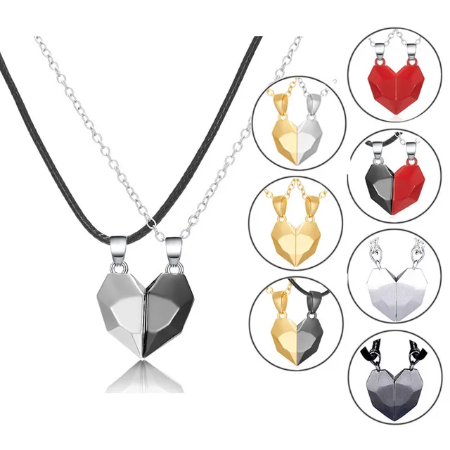 Fashion 2pcs/pair Valentine's Day Gift Woman Lovers Couple Magnetic Heart Pendant Necklace Jewelry For Couple