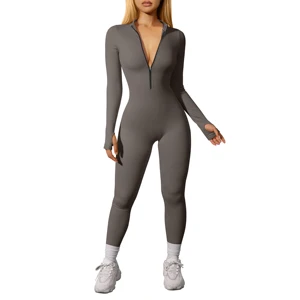 New Long Sleeved Zipper Seamless Ftness Jumpsuit Women's Sportswear Jumpsuit