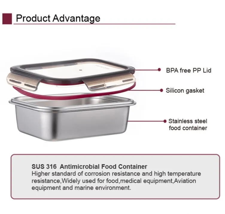 Lunch Box In Acciaio Inox Con 2 Scomparti – 700 Ml, Ermetico, Con Coperchio A Prova Di Perdite, Per Snack, Scuola E Lavoro