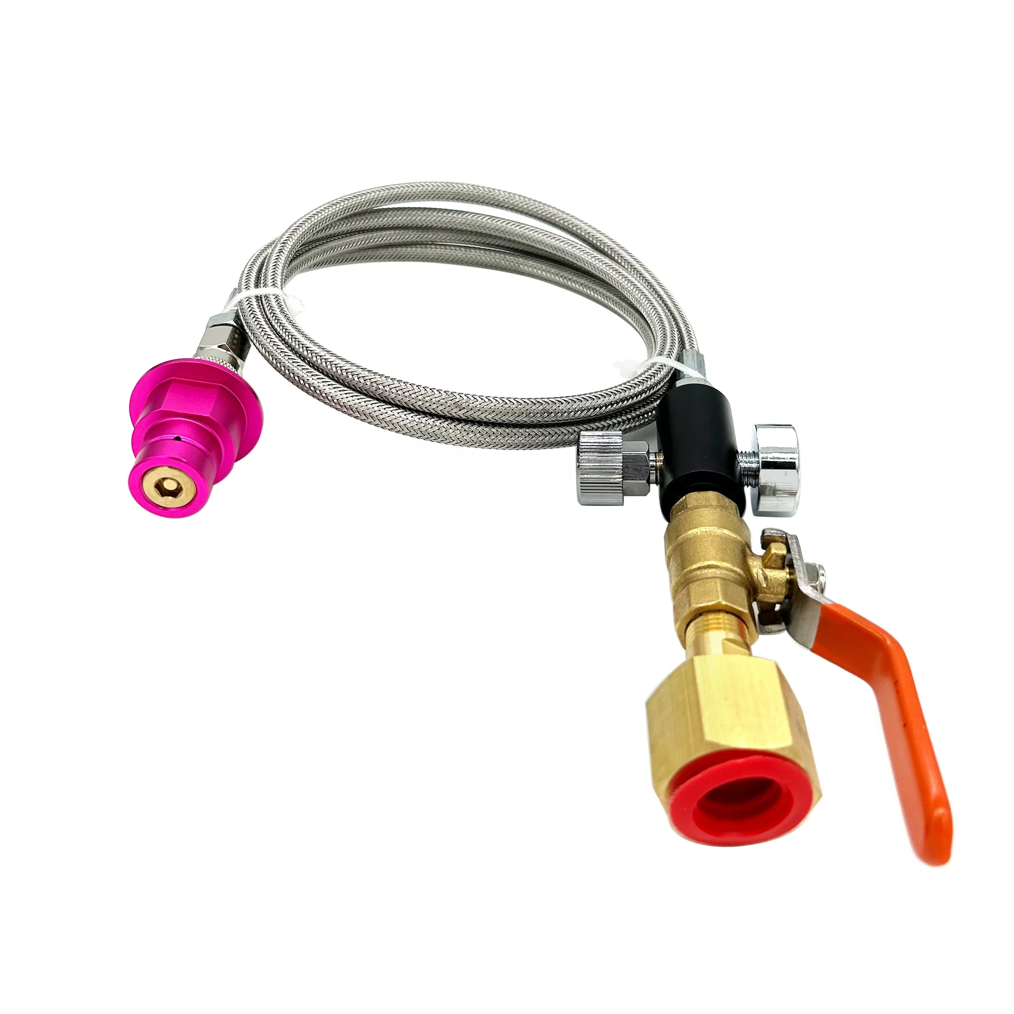 Soda Stream Quick Connect Terra DUO Art Pink Soda Machine to External CO2 Stainless Steel With Flow Control Ball Valve 60 Inches