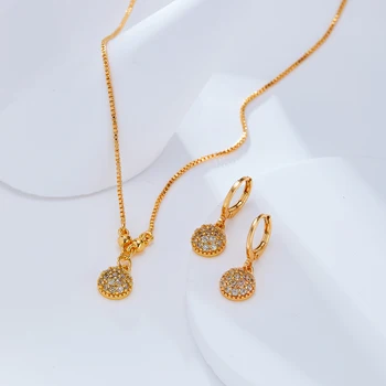 Wholesale Women Simple Copper mutli color zircon  hand necklace earring sets gold fashion jewelry sets