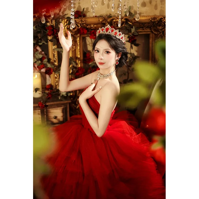 fitted lace wedding dress Liana Red A-Line Off The Shoulder Taffeta Prom Dress with Puffy Sleeves, Red / UK 16