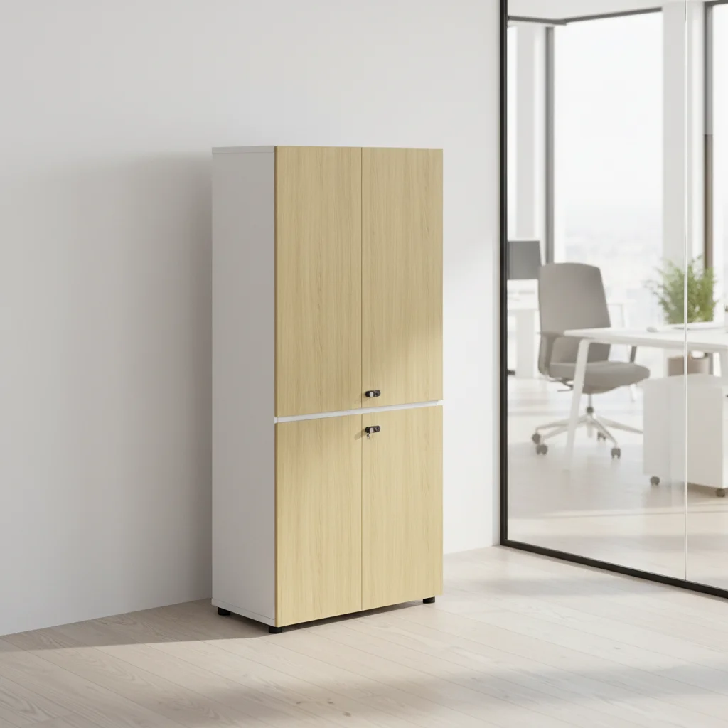 Industrial Wooden Modern Lockable File Cabinet with ABS 4-Shelf Heavy Duty Office Storage Solution 2