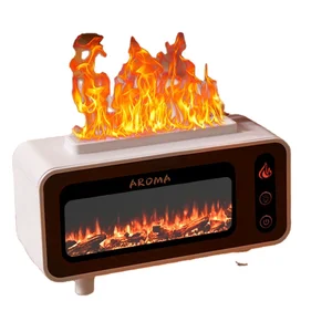 USB LED Smoke Humidifier Electric Air Purifier and Aroma Diffuser in Fire Flame Color for Household Car Use-Plastic Material