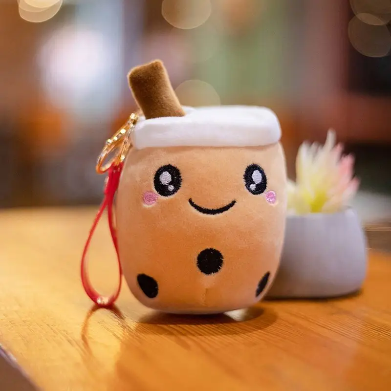 Lanyard Pearl Milk Tea Coffee Cup Boba Plush Toy Keychain Mini