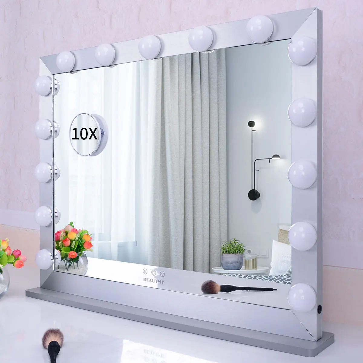 BEAUTME Hollywood Lighted Vanity Mirror with Lights for Dresser 15pcs Led Bulbs Wall Mirror Big