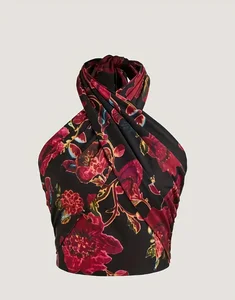 Women's Floral Summer Fashion Halter Sheath Top Casual Short Length Digital Printed Ins Style