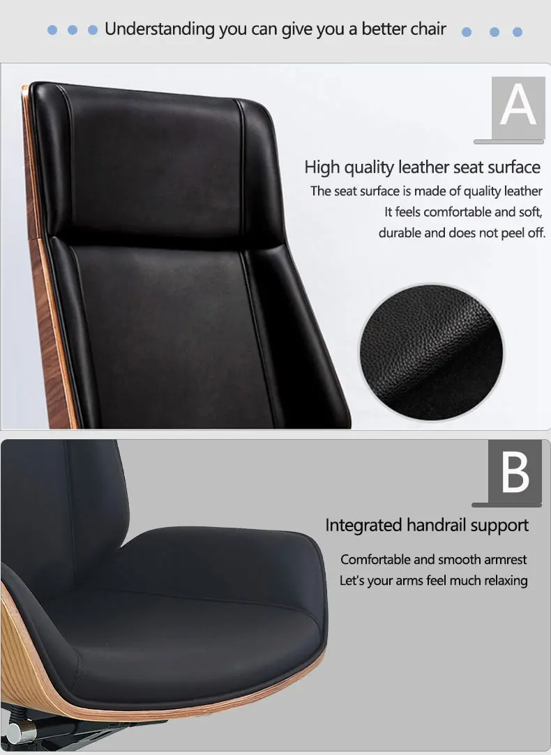 product high back bent plywood wooden boss chair swivel luxury leather adjustable computer boss office chair-103