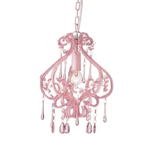European Style Mini Pendant Light Wholesale Wedding Decorative Pink Acrylic French Country Chandelier Lamp Iron Material E14/12