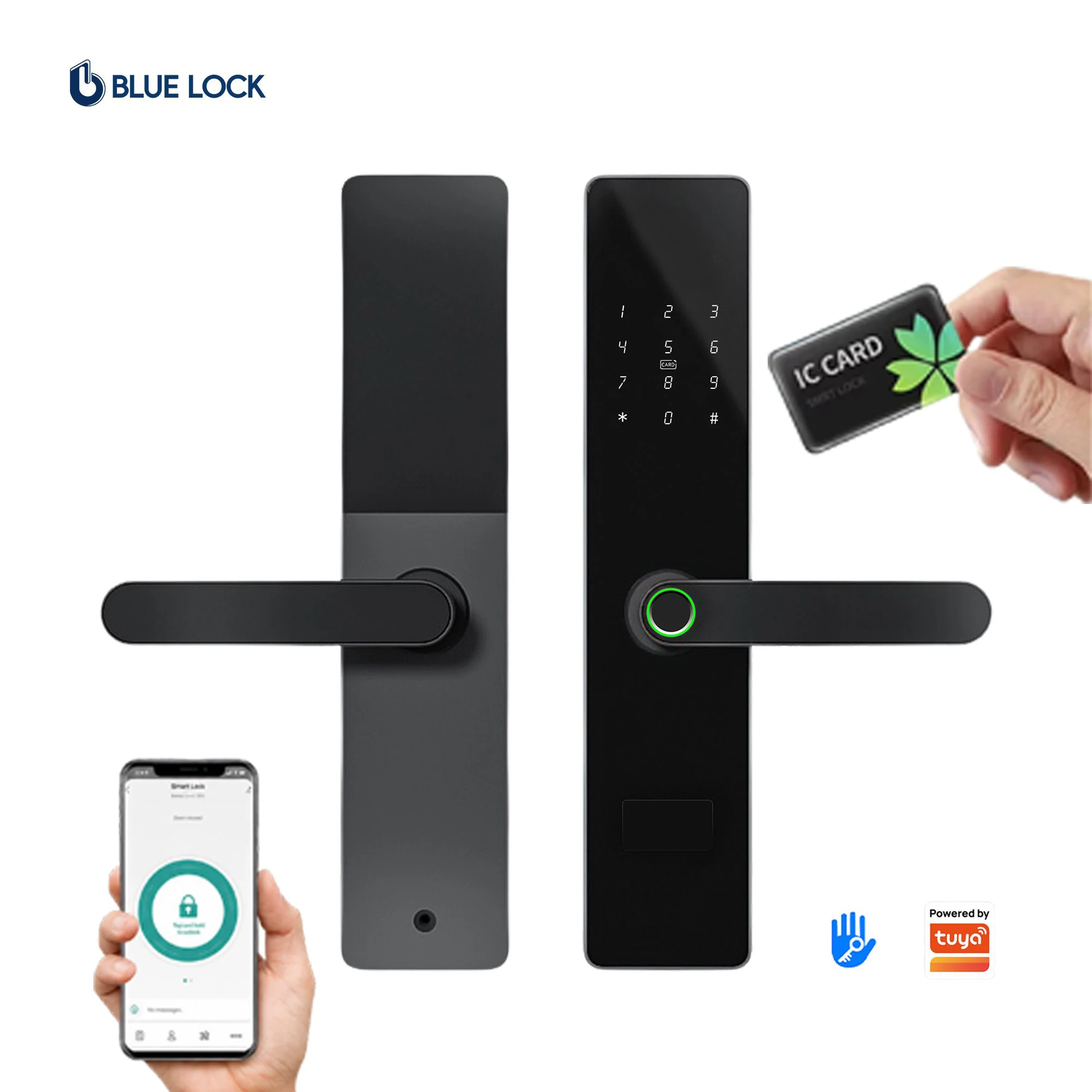 Bluelock High Quality TTLock Semiconductor Sensor Fingerprint Smart Door Lock Tuya WiFi Cloud Storage Biometric Handle Lock