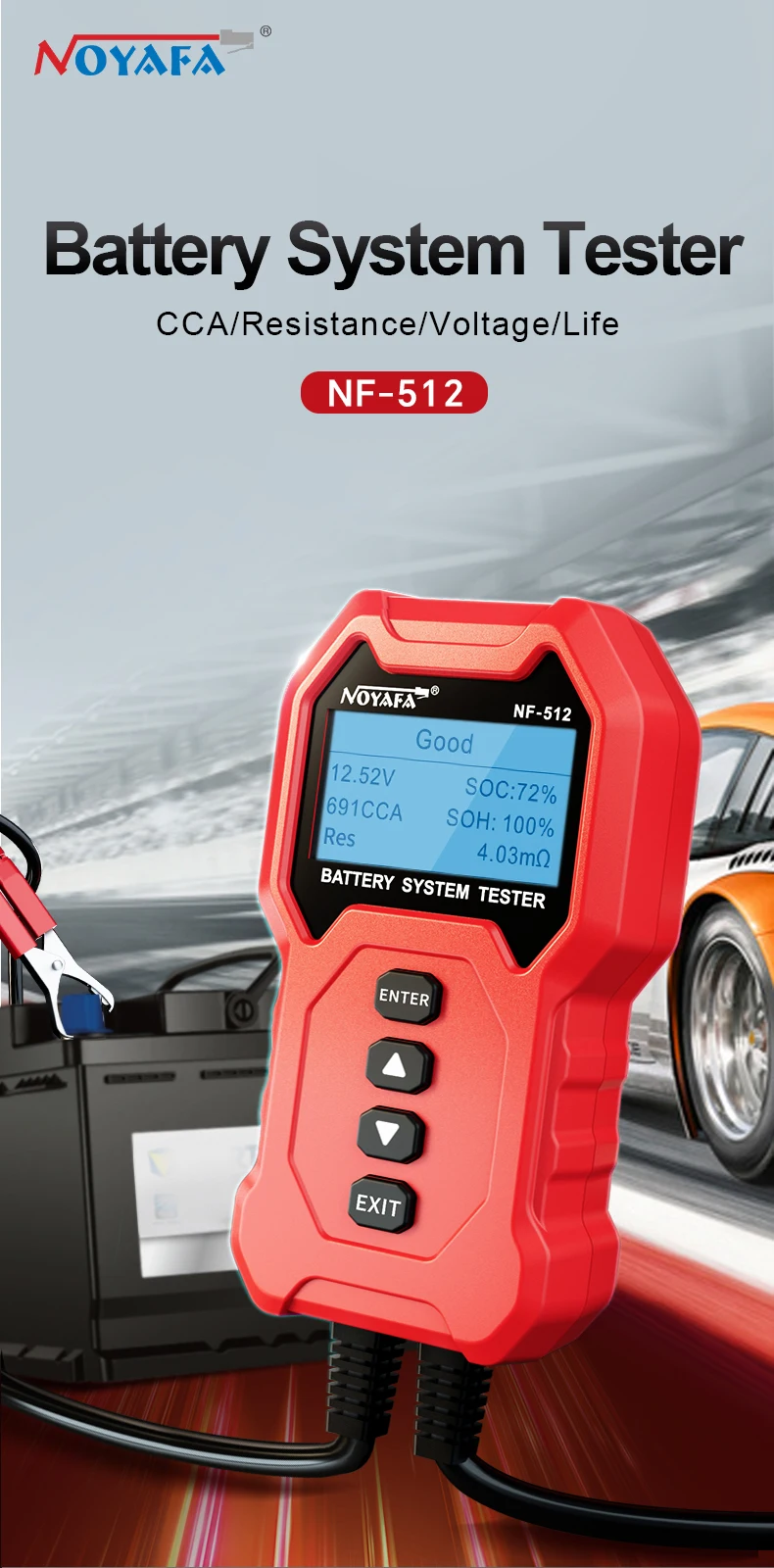 Noyafa Battery System Tester Nf512 Cca Battery Voltage Life Tester