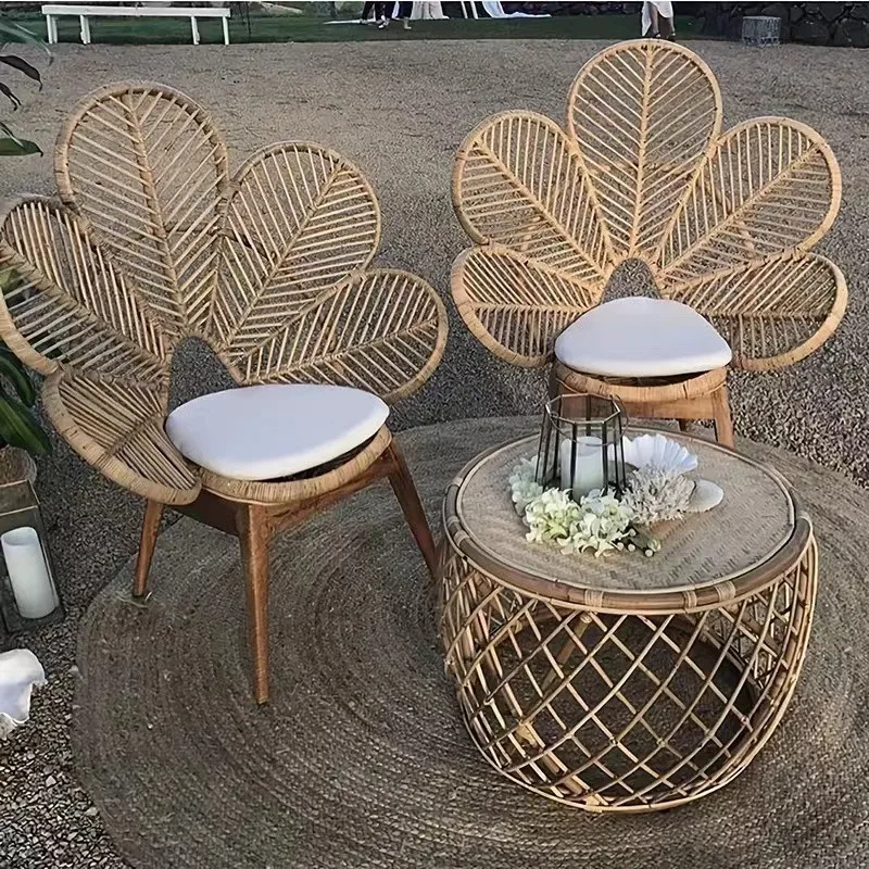 Wholesale Vintage Natural Outdoor Sunscreen Rattan Wicker Flower Rattan Patio Garden Chair