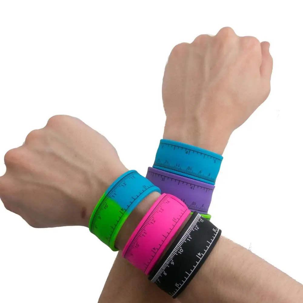 Silicone Memo Wrist Band 20cm 8 Inch Measure 237mm X 46mm Line Block Light Blue