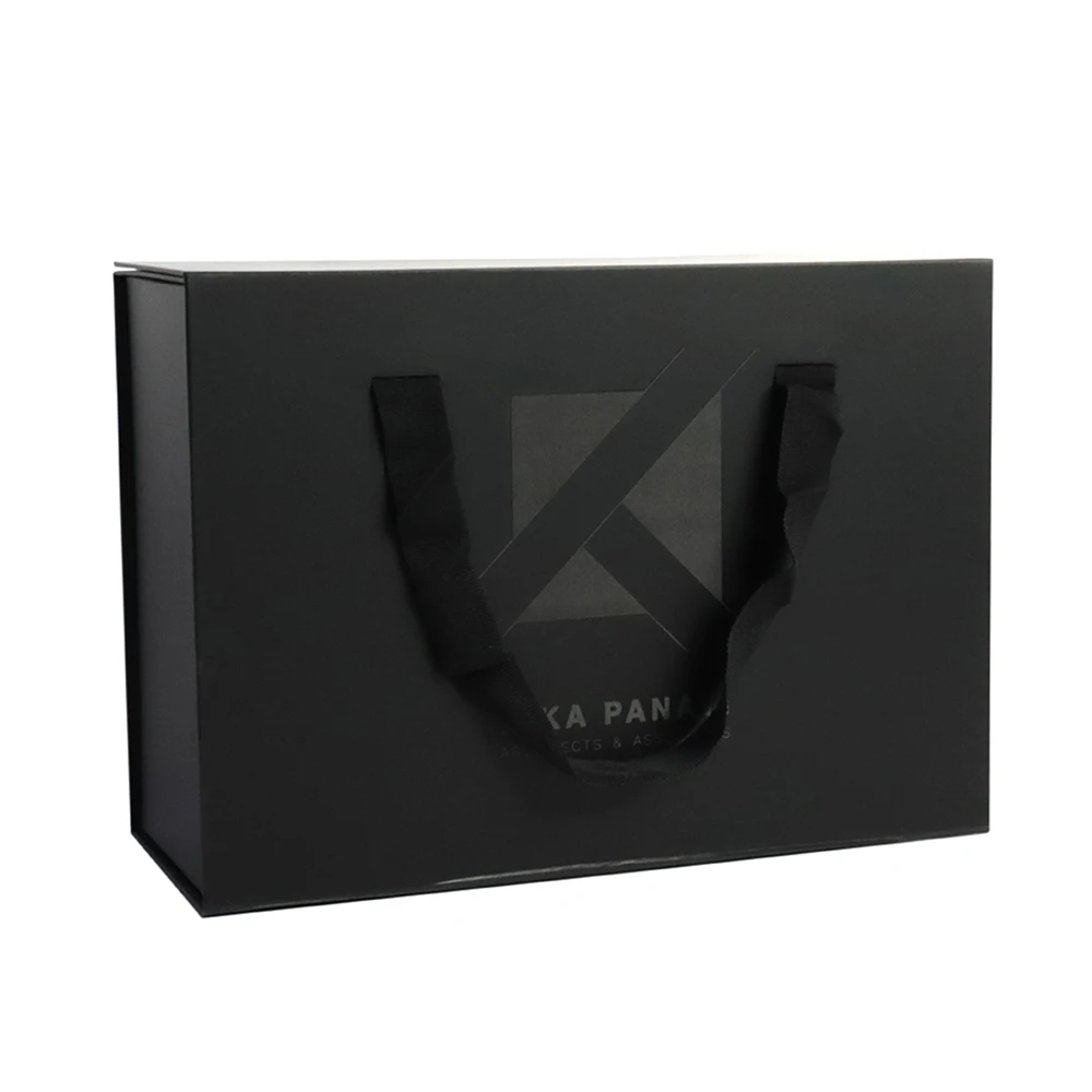 Customized Logo Magnetic Foldable Box With Handle Closure Folding Luxury Rigid Cardboard Packaging Present Ribbon Gift Box