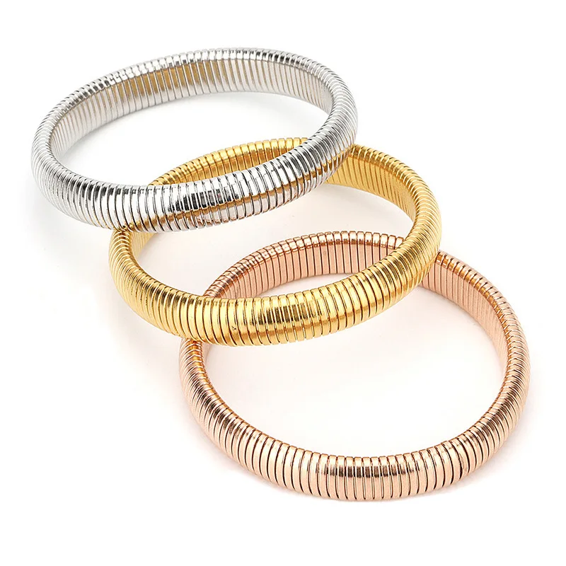 Trendy Gold Plated Mesh Bangle Elastic Band Bracelet Jewelry Stainless Steel Mesh Stretch Bracelets Women Bangle