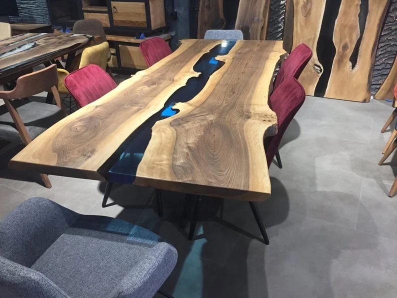 Factory Custom Epoxy Resin Table Top Optional Epoxy Colors and Optional Wood Slabs MOQ 1 Piece 8 Feet by 3 Feet