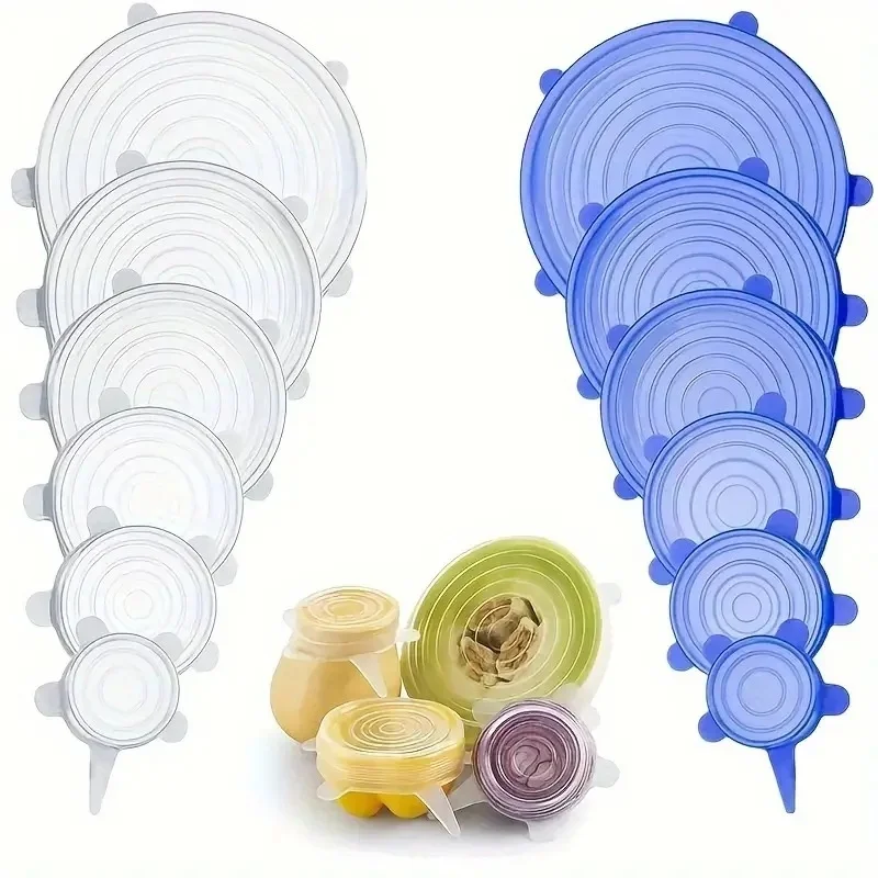 6-Piece Set Transparent Food-Grade Silicone Fresh-Keeping Bowl Cover Stretchable Fruit Specialty Tools for Fresh-Keeping