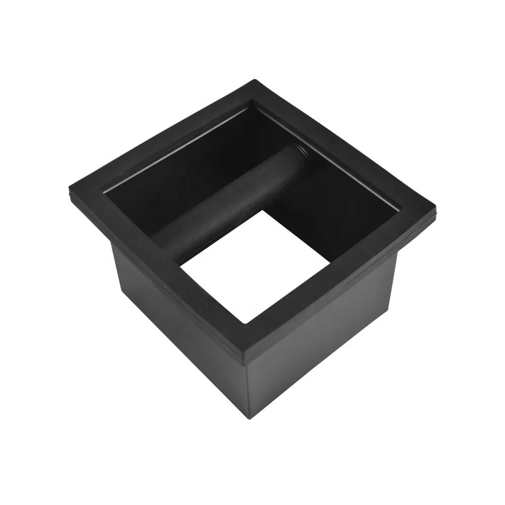 Black Cafemasy Espresso Coffee Knock Box ABS Square Coffee Grounds Container with Detachable Knock Bar and Anti-Slip Gasket 