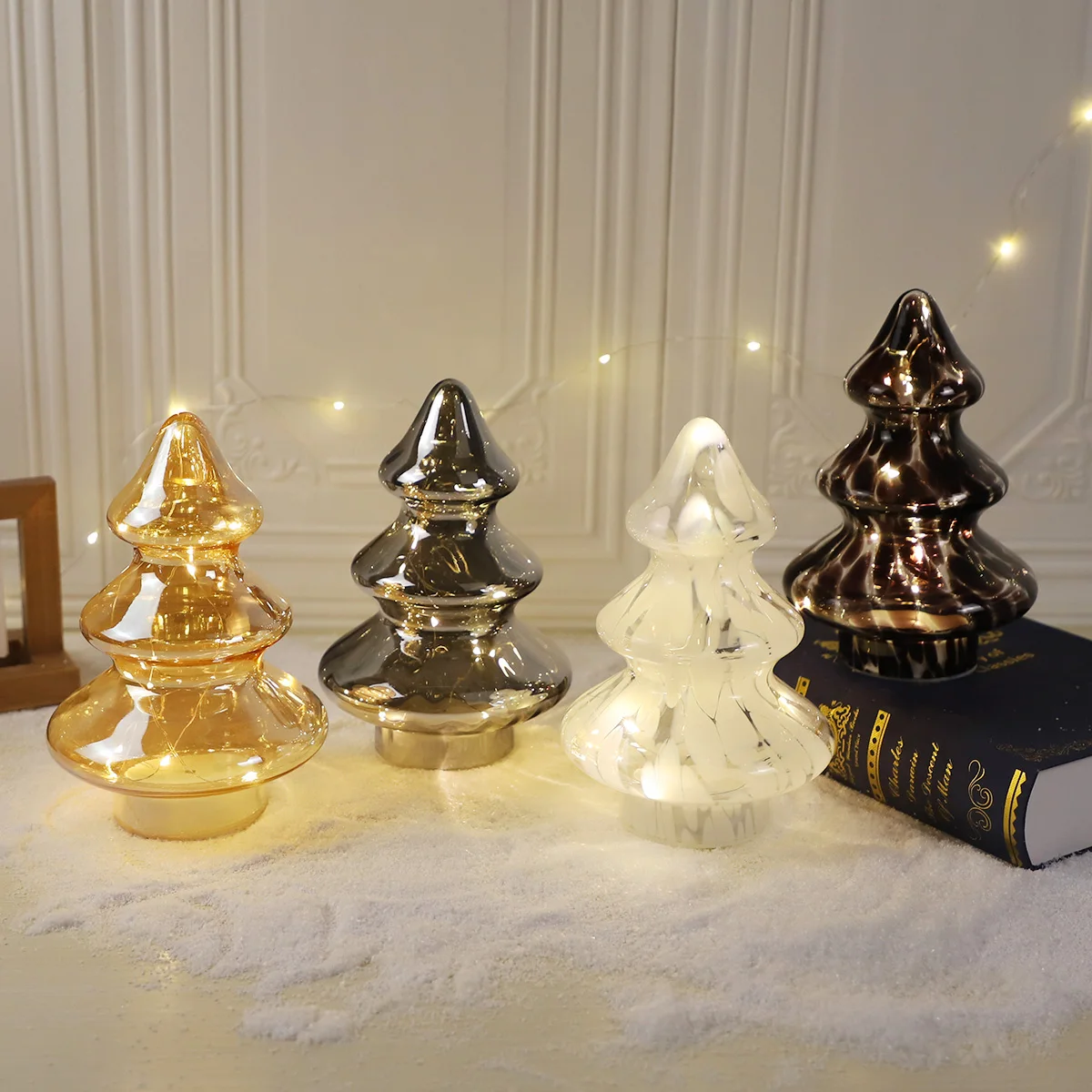 Handmade blown glass mini glass christmas tree battery operated Soft Glow LED Christmas Tree led christmas decor