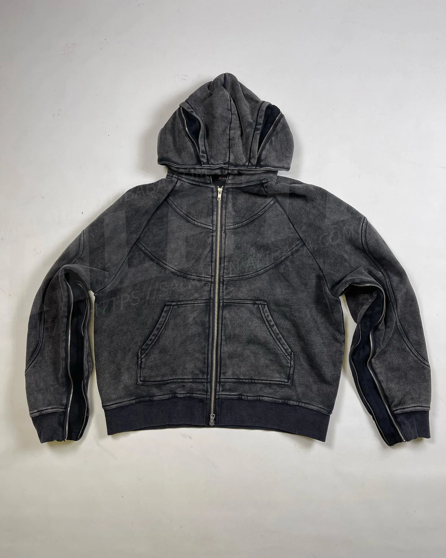 Custom Oversized Heavyweight 100% Cotton French Terry Zip Distressed Stone Acid Washed Hoodie Salati XS Hooded Sweatshirts Men gallery 8