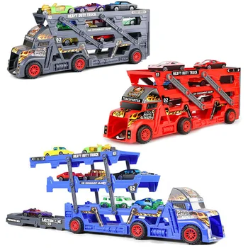 Large Ejection 2 in 1Storage Truck Diecast Toy Swallowing Metal Car Transform into Stomping T-Rex with Sliding Cars Race Track