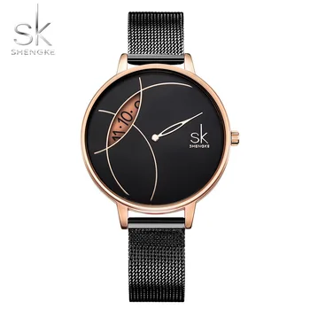 Amazon.com: SHENGKE Fashion Watch Leather Strap Simple Decent Casual  Fashion Quartz Watch (Less is More) Watch with Love Black : Clothing, Shoes  & Jewelry