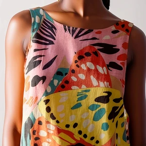 Women's Casual Sleeveless Floral Pattern Dress for Summer High Quality Formal Style Ruffles Appliques Ruched