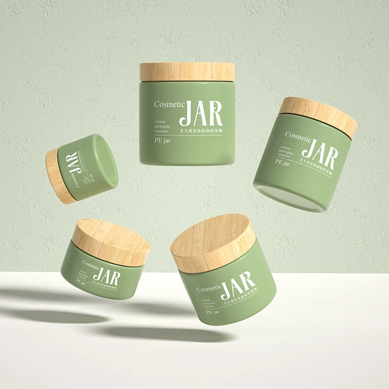 Cosmetic Jar Body Scrub Container Empty PE Plastic With Bamboo Wood Cream Customized Lids 4oz 8 Oz 500ml