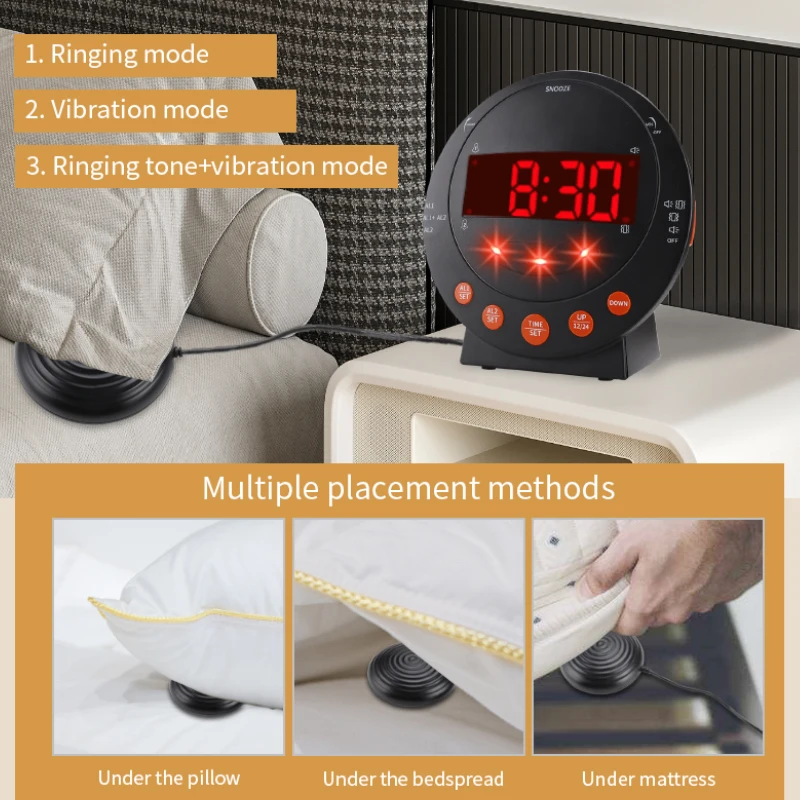 vibrating alarm ring Deaf Hearing Impaired with Bed Shaker Doorbell Reminder Vibrating Ring  Alarm Clock for Hotel Nightstand