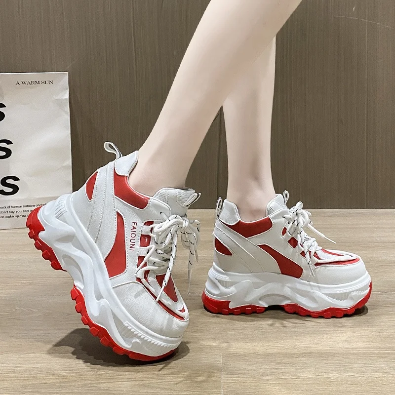 Кроссовки женские на платформе, Повседневная Удобная Уличная обувь, однотонные, увеличивающие рост, весна 2022