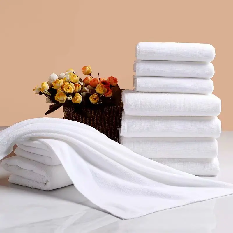 Professional Selling Malaysia Embossed Logo White Jacquard Cotton 16s Plain Hotel Towel for  Hyatt Hilton Hotel