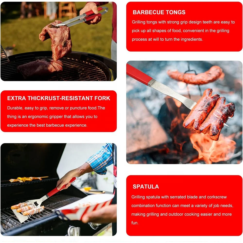 Set of 5 Factory Wholesale Colorful Plastic Handle BBQ Tools Set for Outdoor Barbecue Camping Barbecue Accessories Grill
