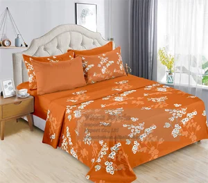 Cheap 6 Piece Bed Sheets Set King Size Ready to Ship Floral Printed Flat Fitted Sheet with Pillowcase Bedding Set King Size