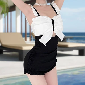New Suspender Swimsuit for Springs Big Bow Design One-Piece Swimsuit Belly Covering Slimming Sexy Swimsuit
