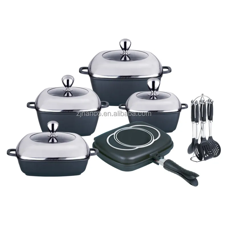 Nonstick Aluminum Black Square Granite Cookware Set Casserole Frying
