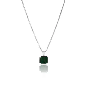 Customizable Fine Necklace 925 Sterling Silver Jewelry Geometric Gemstone Malachite Necklace Natural 925